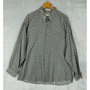 Vtg JHane Barnes XL Gray Gold Slant Striped Button Up Shirt‎ Japan Woven Retro